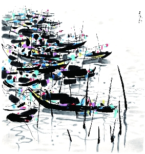 74吴冠中《舟群》