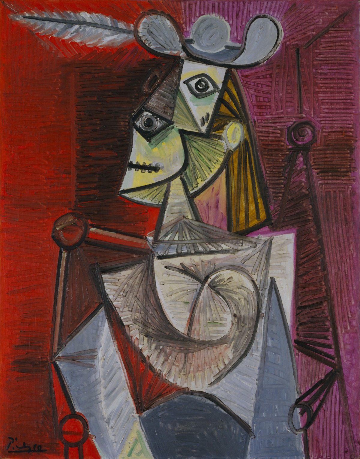 毕加索 Woman in an Armchair油画超高清大图原图扫描真迹全图书画图片下载