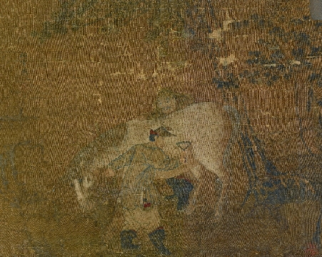 元 赵孟頫 洗马图页绢本48x38CM
