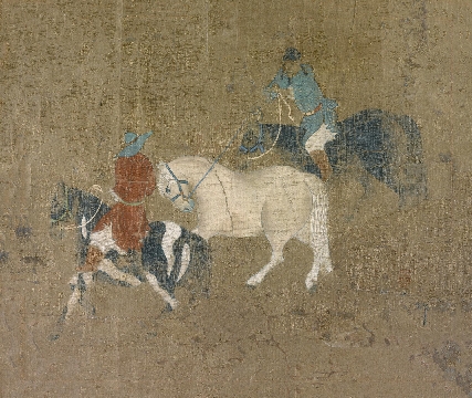 元 赵孟頫 番骑图页绢本57x48CM