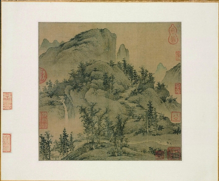 元 盛懋 秋山行旅图绢本24.4 x 26.5 CM