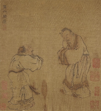 元 钱选 问道图页绢本28.2 x 25.9cm