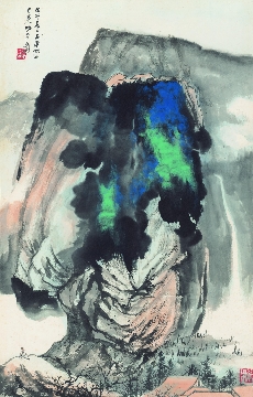 张大千 泼墨山水五亭湖上图立轴纸本72x114cm