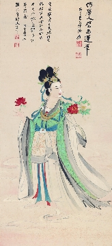 张大千 仿唐人壁画仕女像立轴纸本65.6X142.7cm