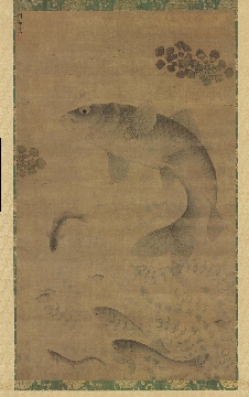 明 刘节 鱼藻图轴绢本140.5 x 83.7CM