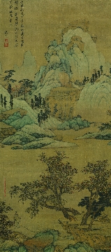 明 沈周 青绿山水图轴绢本64x145cm