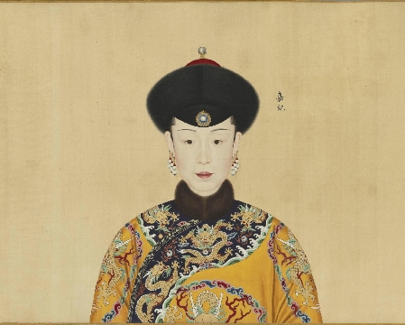 清 郎世宁 嘉妃座像绢本53.8 x 68CM