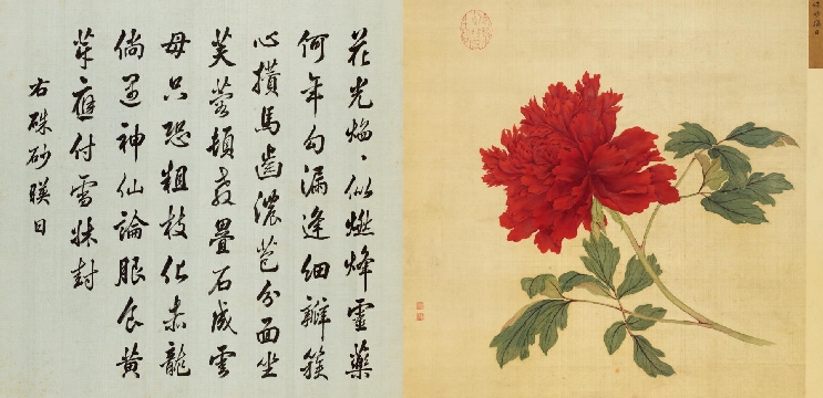 清-蒋廷锡-朱砂暎日图绢本44x88cm