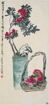 清末 吴昌硕 富贵多子寿图轴纸本52x113cm