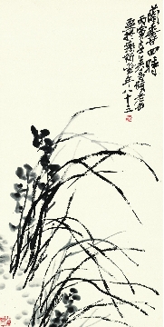 清末 吴昌硕 兰香四时图立轴纸本36x71cm