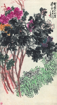 清末 吴昌硕 牡丹水仙轴 纸本84x155