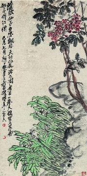 清末 吴昌硕 天竹水仙轴 纸本51.8x104