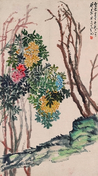 清末 吴昌硕 天竹图图立轴纸本99x178cm