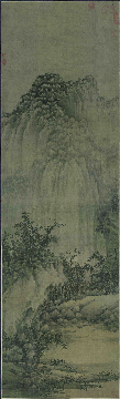 宋 巨然 溪山兰若图绢本184.5 x 56.1 CM