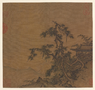 宋-马远-月夜图绢本25.1-x-26.5-cm