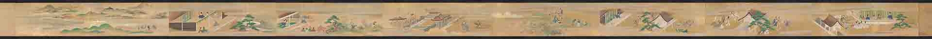 日本 江户时代  山水人物图卷(画心)描金纸30x606