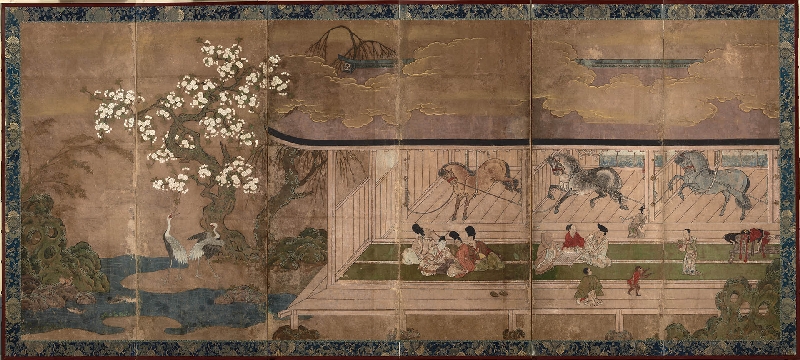 日本室町时代 厩图屏风纸本(东京)149.6×353.9