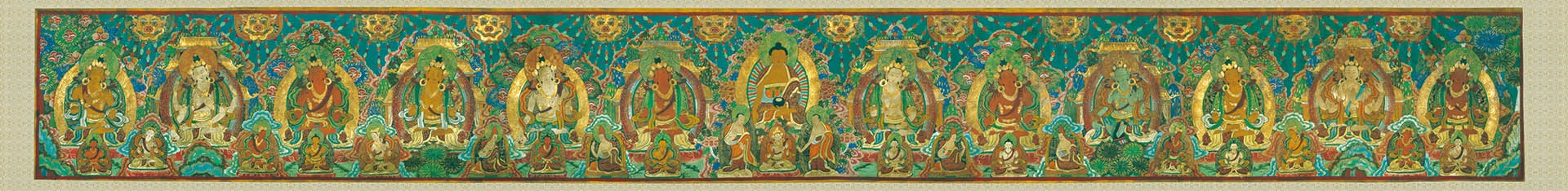 西藏手绘唐卡 长卷绢本430x52