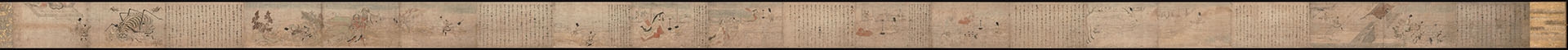 日本镰仓时代 土蜘蛛草纸画卷纸本(东京29×975