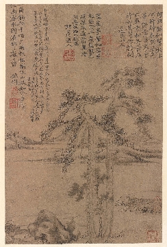 元 王蒙 双松图页纸本37.6x24.6