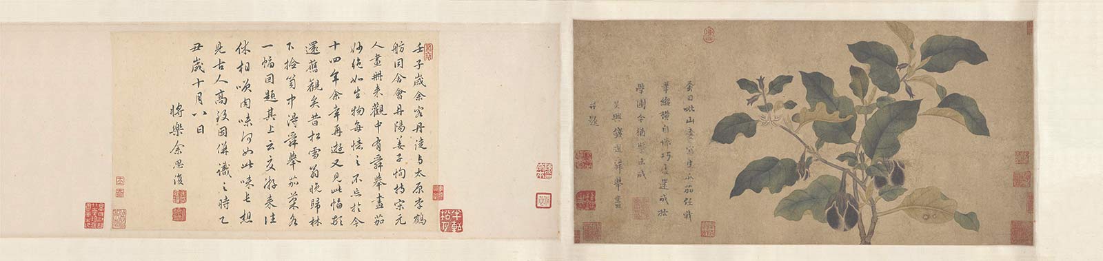 元 钱选 瓜茄图卷纸本32.8x215国画超高清大图原图扫描真迹全图书画图片下载