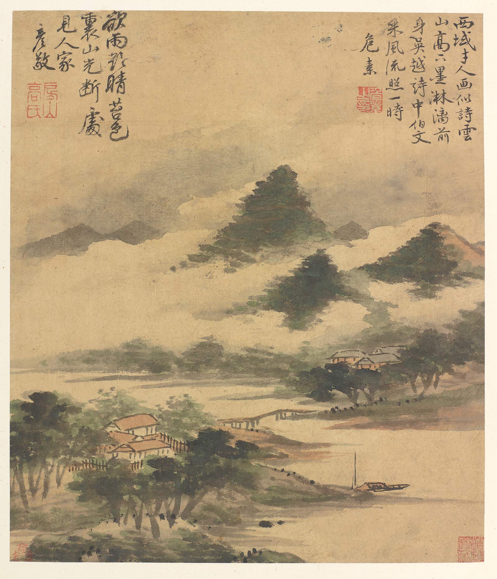 元 高克恭 山水诗画图页纸本46x39