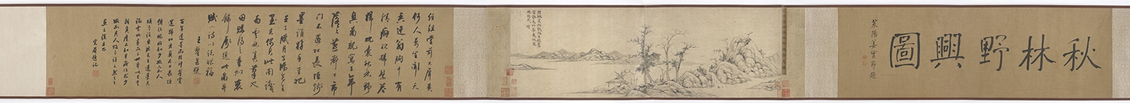 元 倪瓒 秋林野兴图卷纸本28.8×88