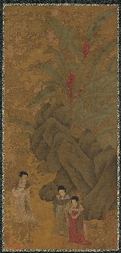 唐 周昉 鹦鹉仕女图立轴绢本109.4×50.7