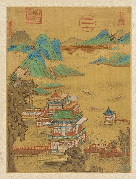 唐 李昭道 宫殿图页绢本39.x30