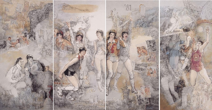 国画铿锵玫瑰——中国女排首获世界冠军