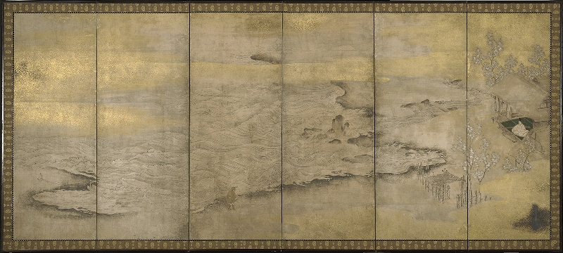 日本桃山时期 流亡的皇帝屏风102x227