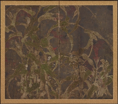 日本 桃山时代 牵牛花图金纸78x85