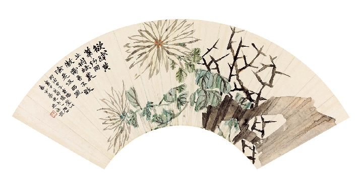 清 赵之谦(1829-1884)菊石图纸本镜心17×54