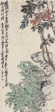 清 吴昌硕 天竹水仙轴51x104