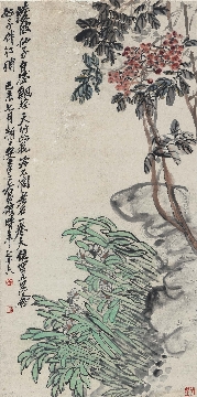 清 吴昌硕 天竹水仙图立轴纸本