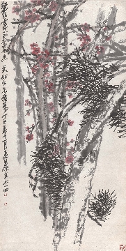 清 吴昌硕 松梅图立轴纸本68x135