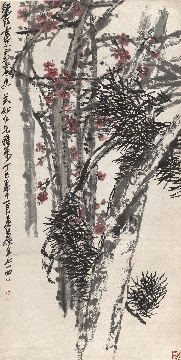 清 吴昌硕 松梅图立轴纸本60-119cm