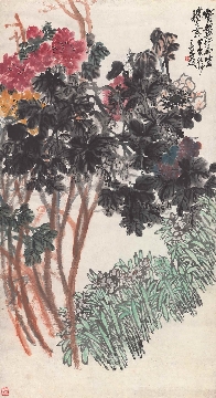 清 吴昌硕 牡丹水仙轴60-110.3cm