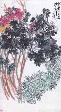 清 吴昌硕 牡丹水仙图立轴纸本84x155