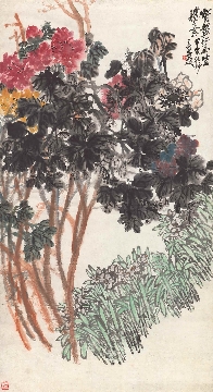 清 吴昌硕 牡丹水仙图立轴原纸本84x155