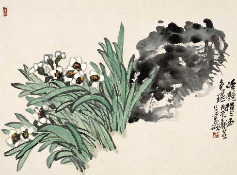 清 吴昌硕 冷艳捐二玉图镜心纸本33x45