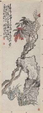 清 吴昌硕 花卉图立轴纸本42x110