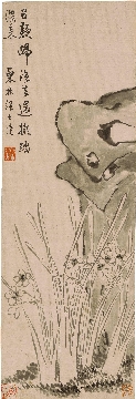 清 汪士慎-湖石水仙图立轴绢本30x88
