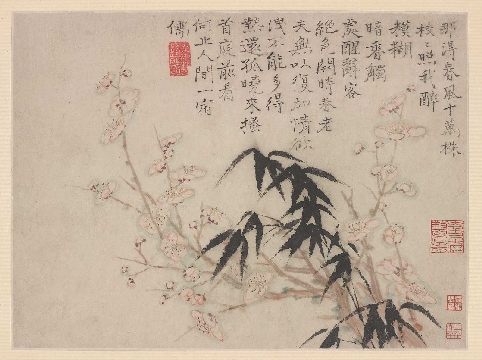 清 石涛 桃花竹枝图纸本63×47