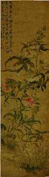 清 李方膺-百花呈瑞图立轴绢本45x164
