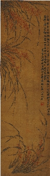 清 金农-红兰花图轴绢本36x129