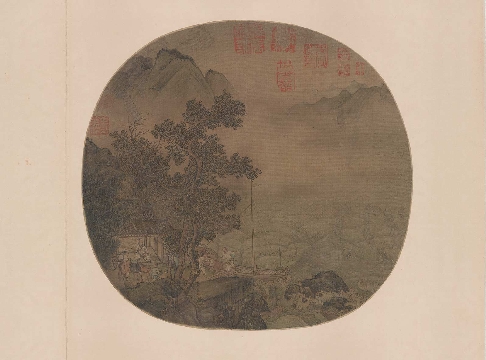 南宋 李唐 待渡图页绢本25.8x27