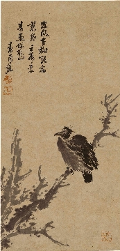 明 袁尚统-古树栖鸟图立轴纸本42x88
