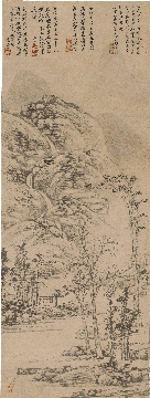 明 文徵明-古木苍烟图立轴纸本39x103