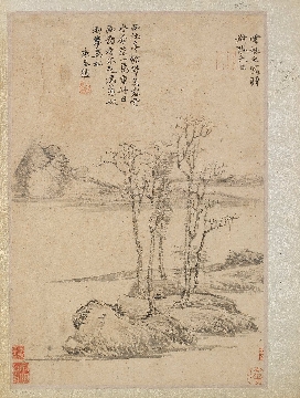 明 沈周 山水秋雨枯树图页纸本30x23
